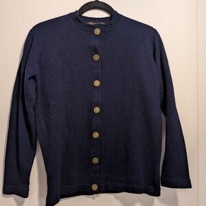 Pringle Navy Blue Cashmere Sweater Women's Size Medium Cardigan Vintage